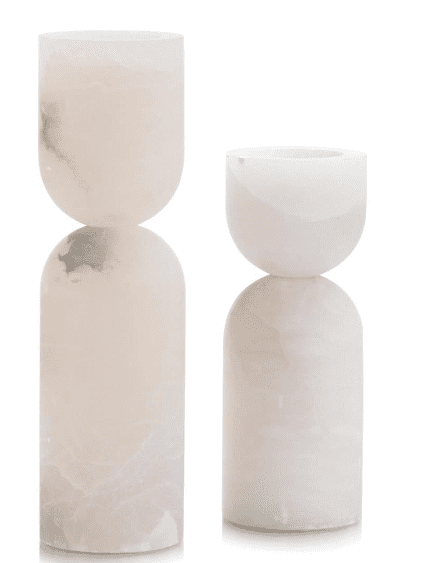 SET OF TWO STONE/ ALABASTER CANDLEHOLDERS - Luxury Furniture Mercato Interiors